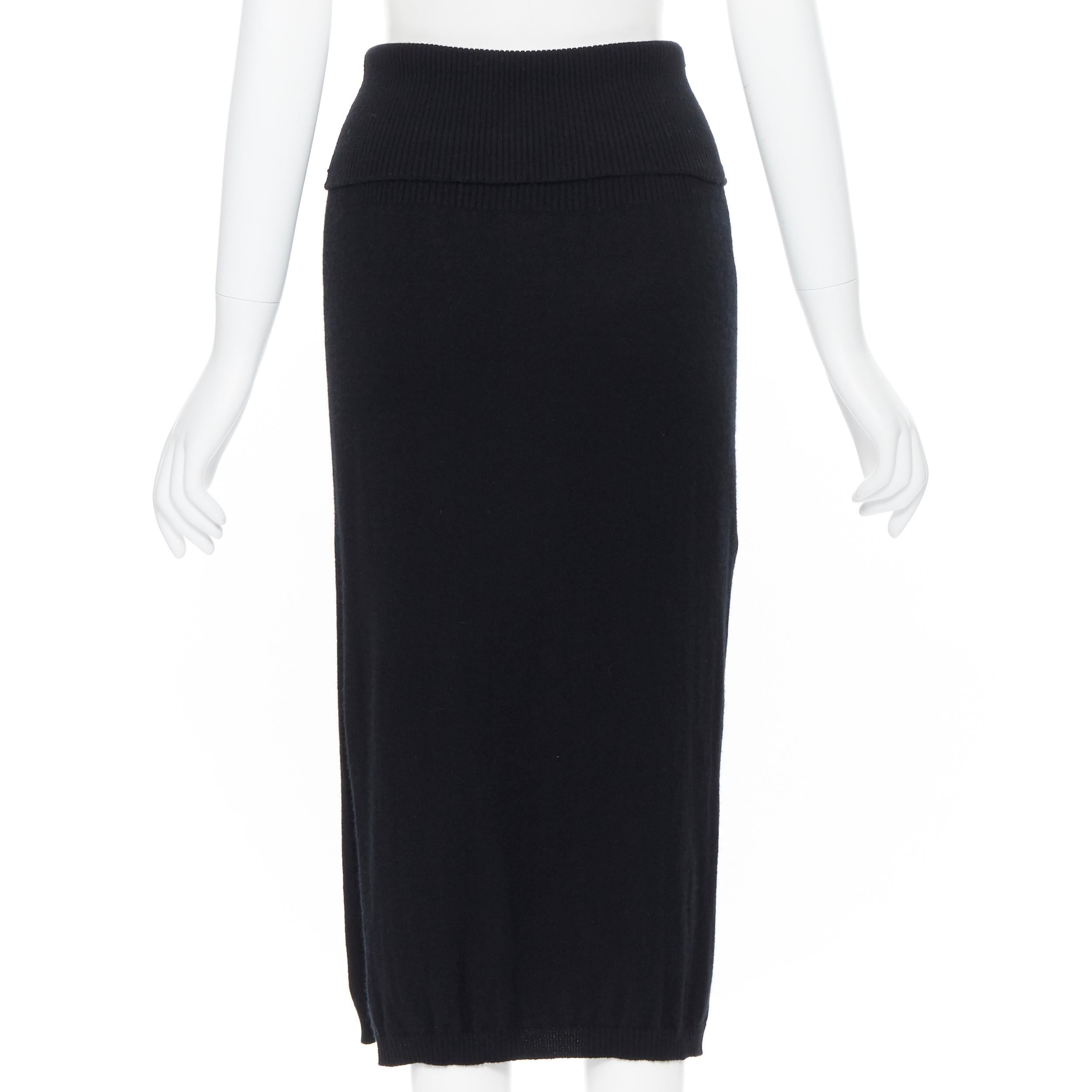 ALLUDE 100% cashmere ribbed foldover waist slit side casual skirt XS at  1stDibs