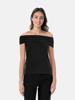 Allude Black Wool Knit Off Shoulder Top Size S