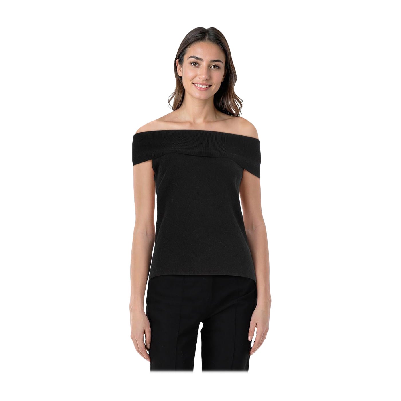 Allude Black Wool Knit Off Shoulder Top Size S
