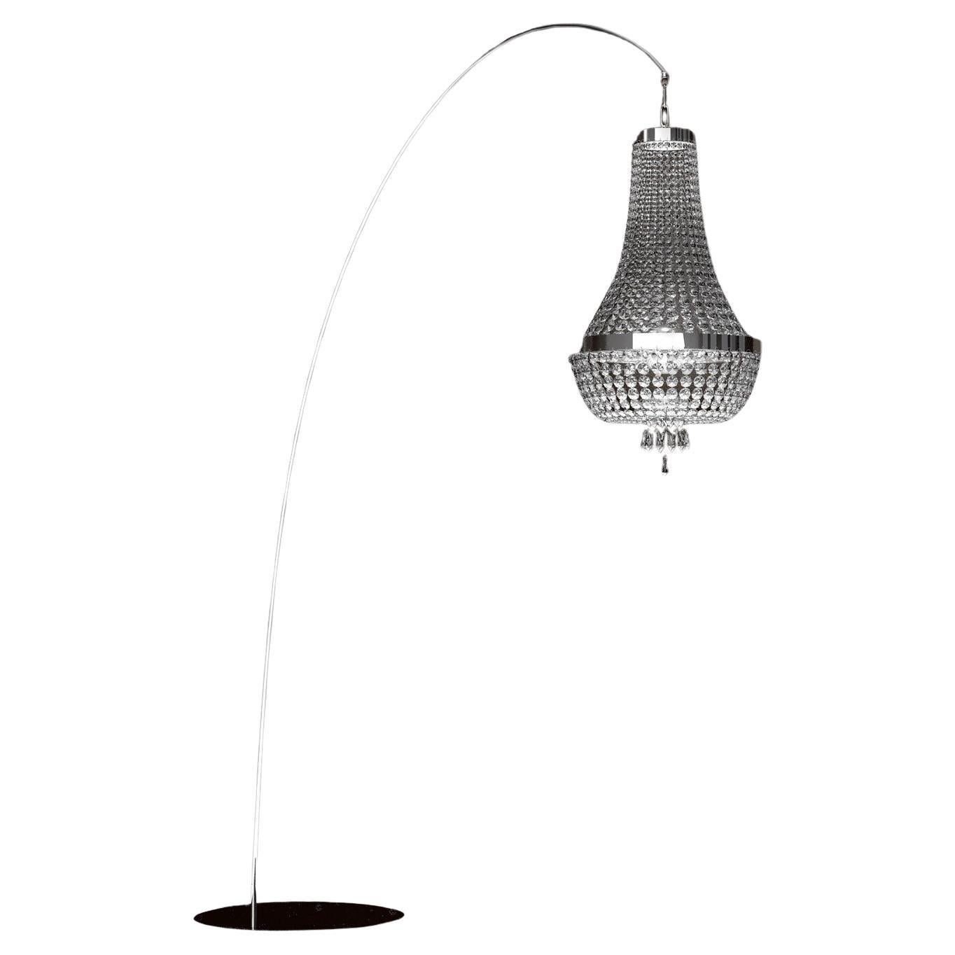 Allure 6 Lights Floor Lamp in Polished Chrome and Full Cut Crystal by Aggiolight For Sale