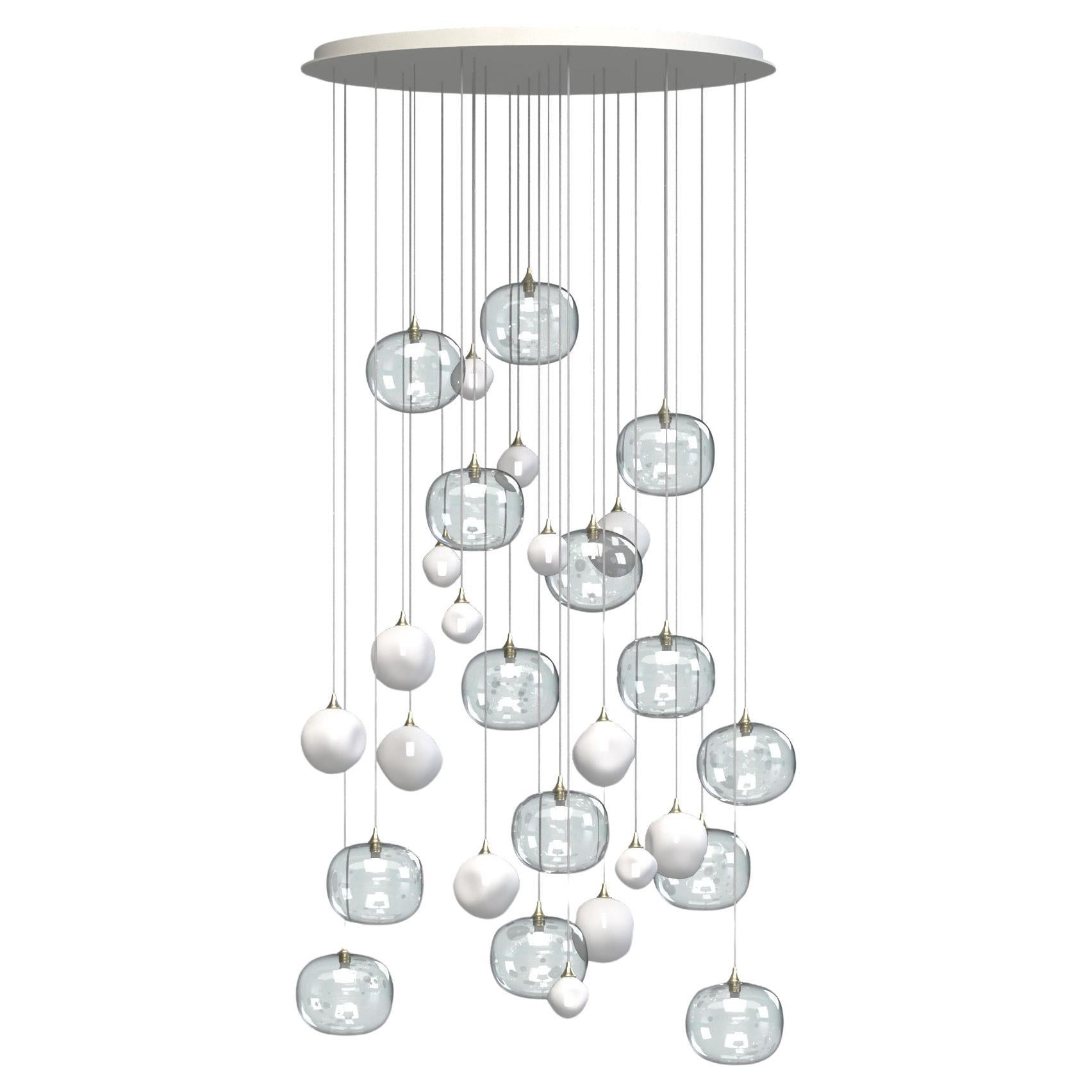 Allure Chandelier Clear Globes and Frosted White Geometric hand-blown glass. LED For Sale