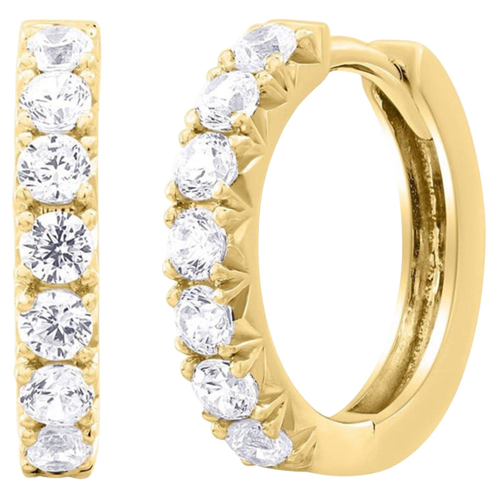 Allure Diamond 14K (or 18k upon request) Yellow Gold Hoop Earrings For Sale