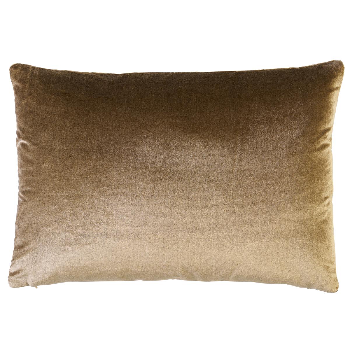 This pillow features Allure Metallic Tape with a knife edge finish. With its exquisite weave of metallic yarns and delicate zigzag edge, this trim is elegant and understated. Body of pillow is Venetian Silk Velvet. Pillow includes a feather/down
