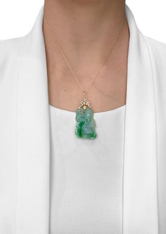 Alluring 0.21ct Natural Diamond & Carved Jade Pendant in 20K Yellow Gold