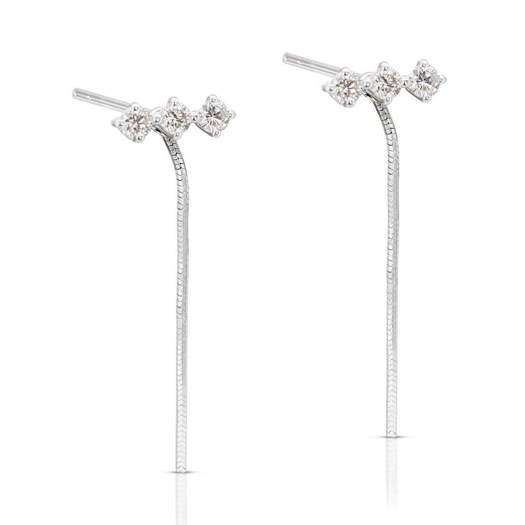 Round Cut Alluring 0.30ct Three Stone Diamond Stud Earrings in 18K White Gold For Sale