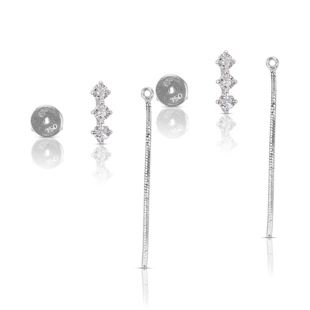 Alluring 0.30ct Three Stone Diamond Stud Earrings in 18K White Gold For Sale 1