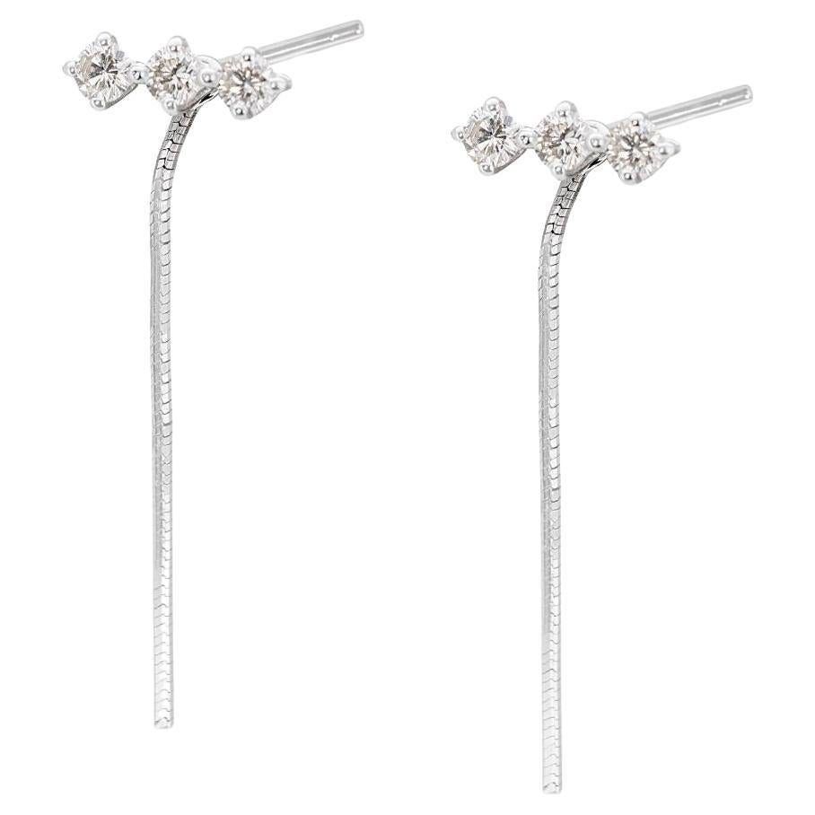 Alluring 0.30ct Three Stone Diamond Stud Earrings in 18K White Gold For Sale