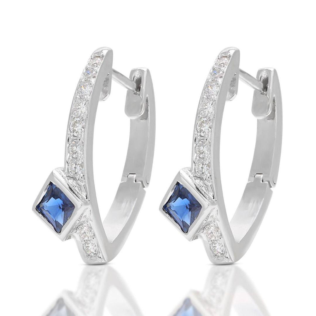 Alluring 0.70ct Sapphire and Diamond Earrings in 18K White Gold In New Condition For Sale In רמת גן, IL