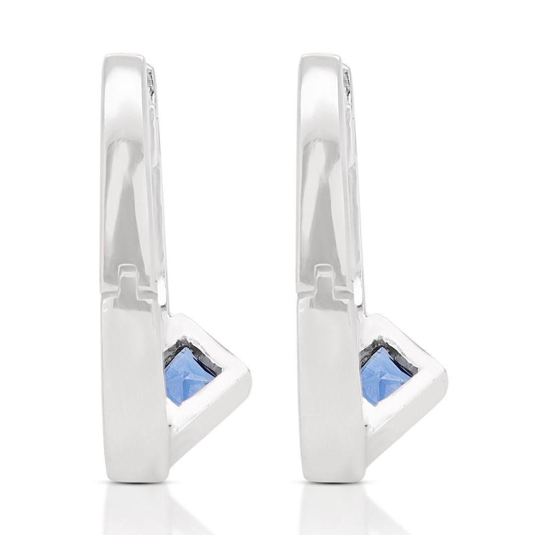 Alluring 0.70ct Sapphire and Diamond Earrings in 18K White Gold For Sale 2