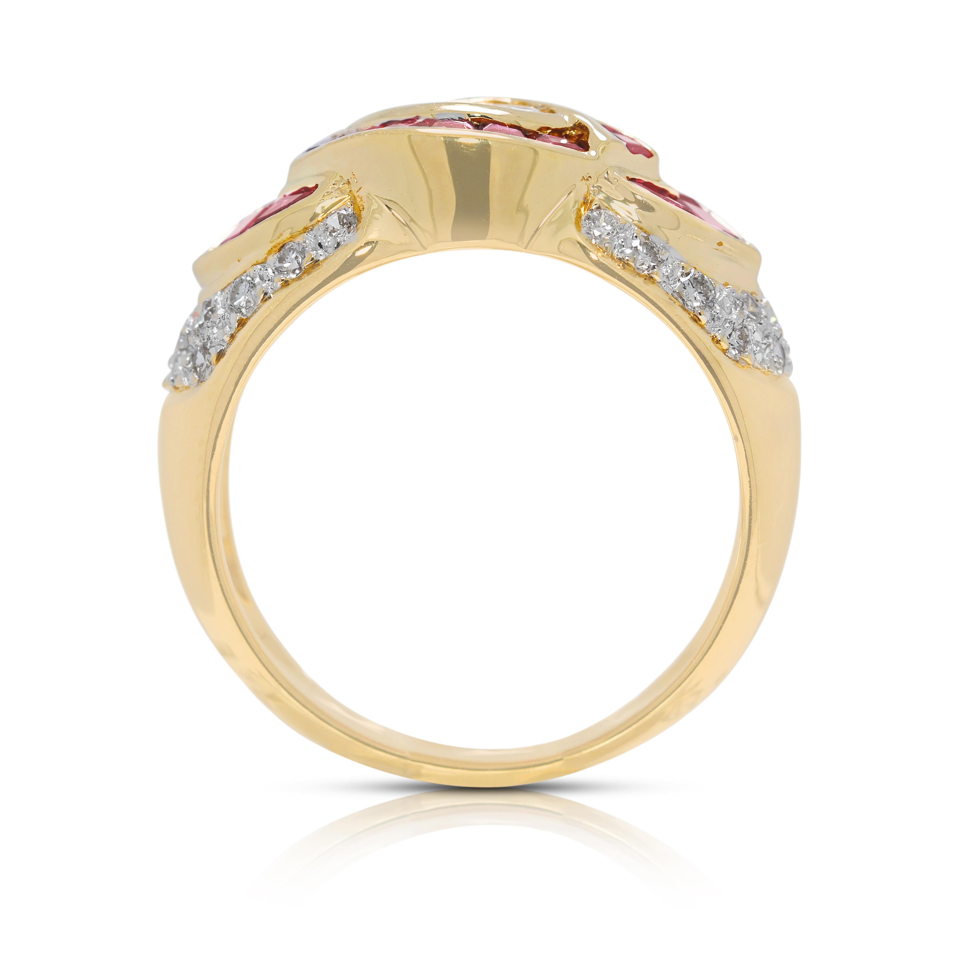 Anello con rubino e diamanti naturali da 0,7 carati in stile infinito in oro giallo 18 carati in vendita 2