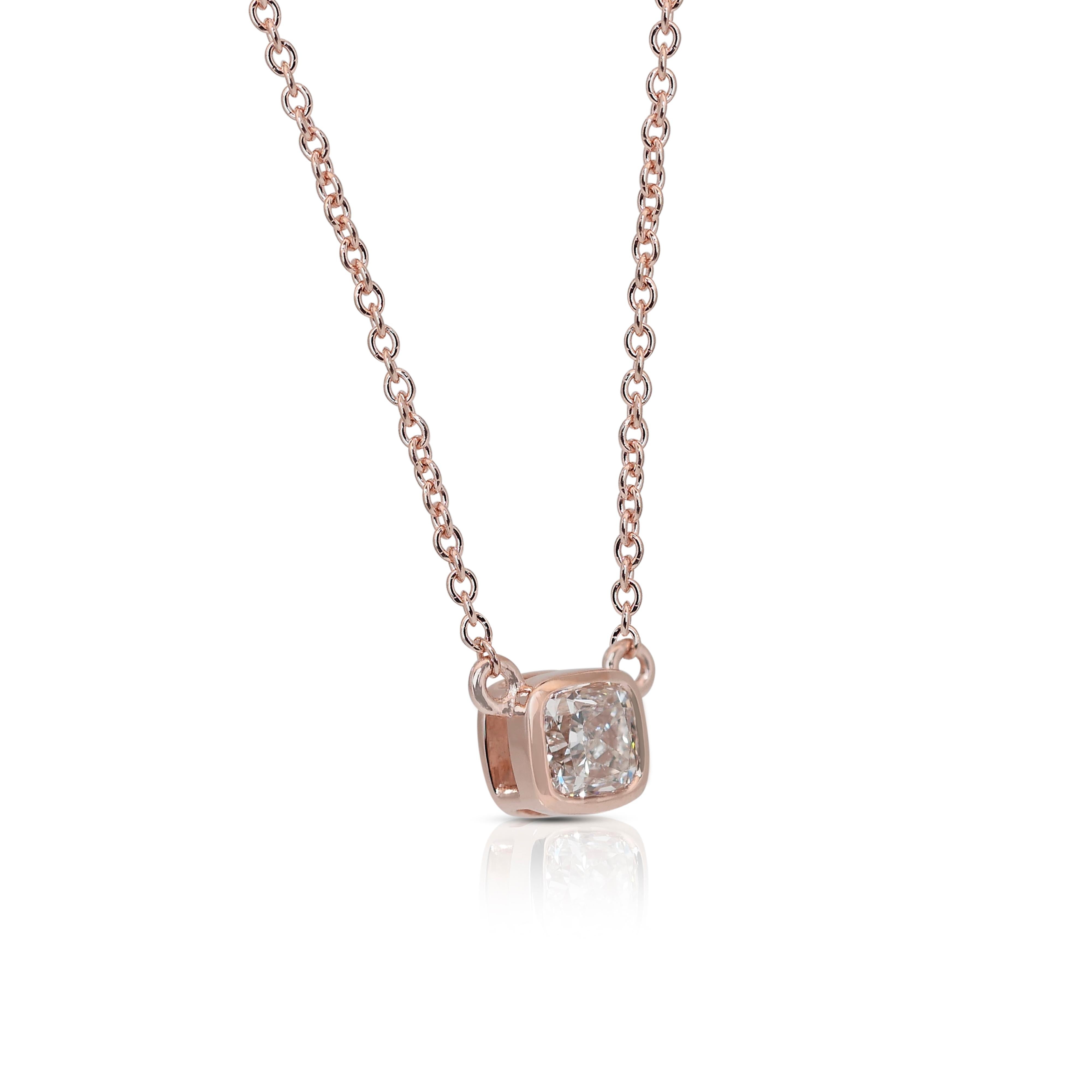 Alluring 0.81ct Diamond Solitaire Necklace with Pendant in 14k Rose Gold - IGI In New Condition In רמת גן, IL