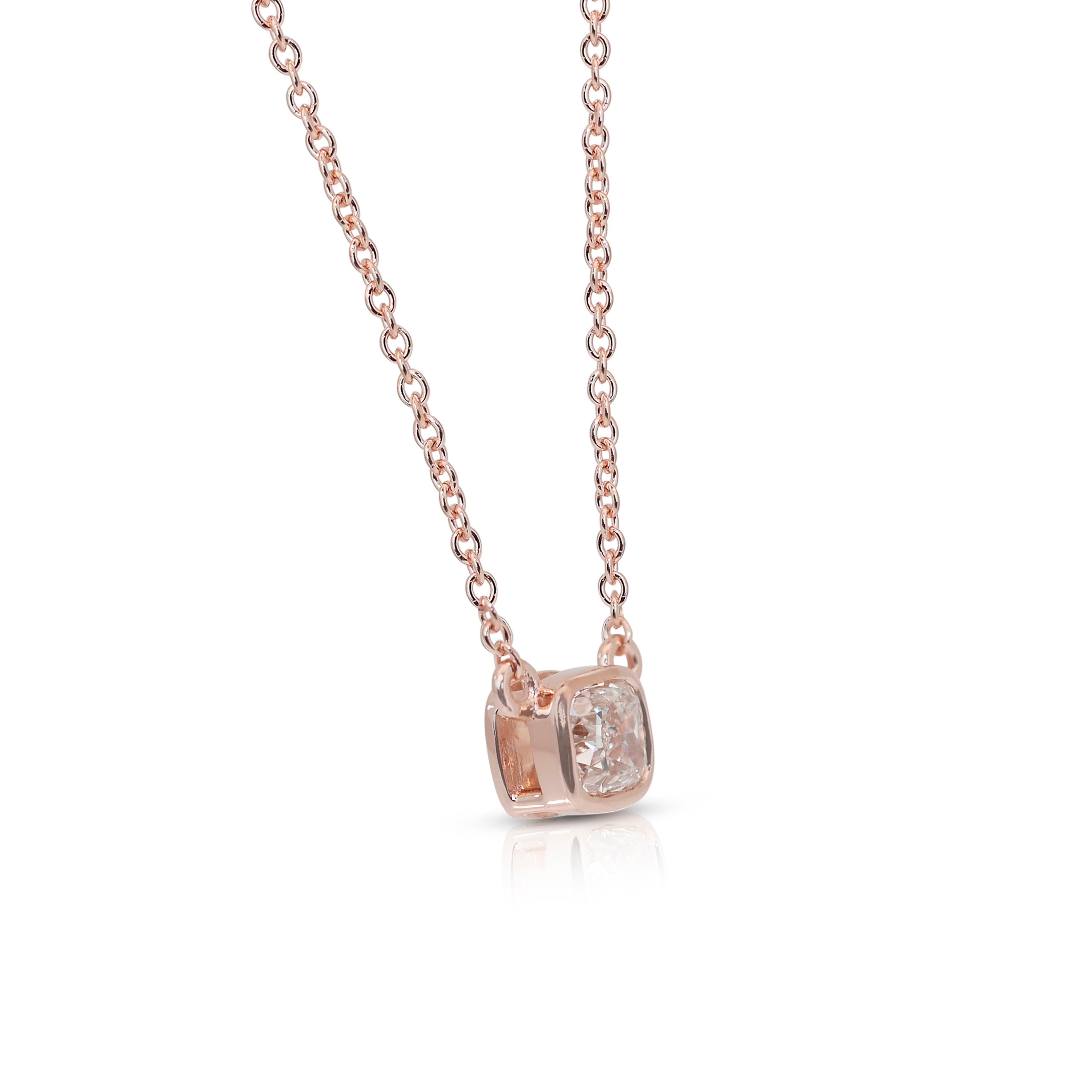 Women's Alluring 0.81ct Diamond Solitaire Necklace with Pendant in 14k Rose Gold - IGI