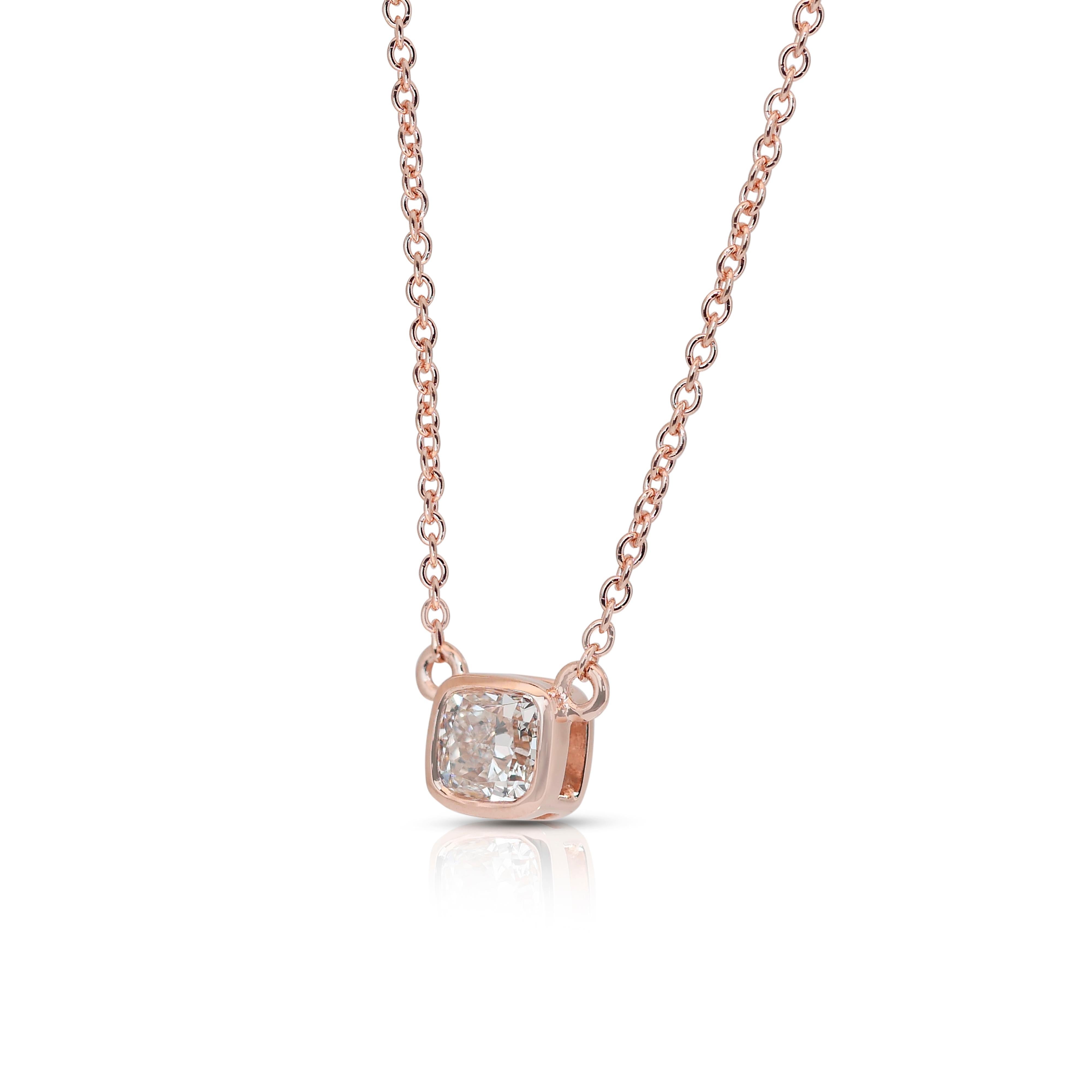 Alluring 0.81ct Diamond Solitaire Necklace with Pendant in 14k Rose Gold - IGI 2