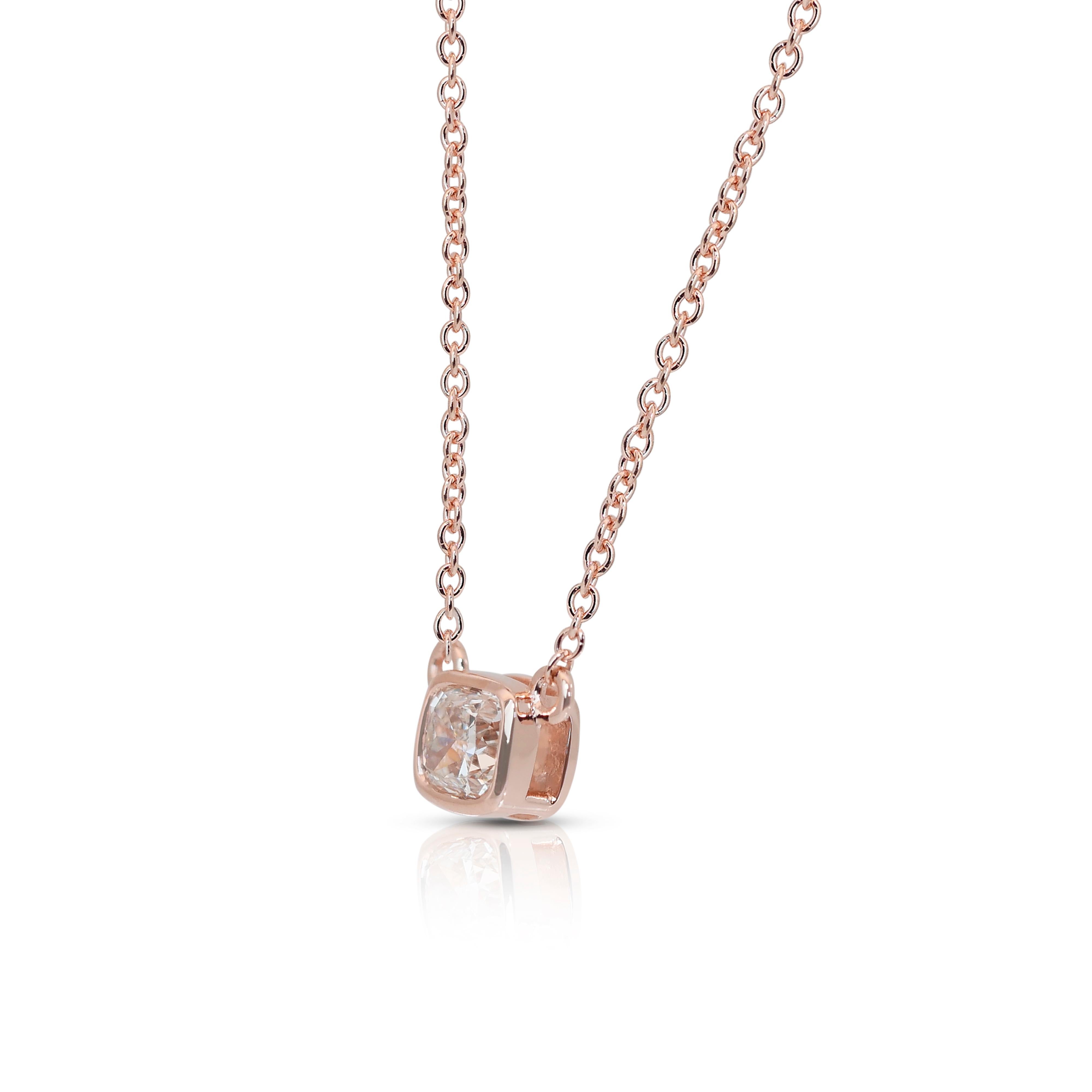 Alluring 0.81ct Diamond Solitaire Necklace with Pendant in 14k Rose Gold - IGI 3