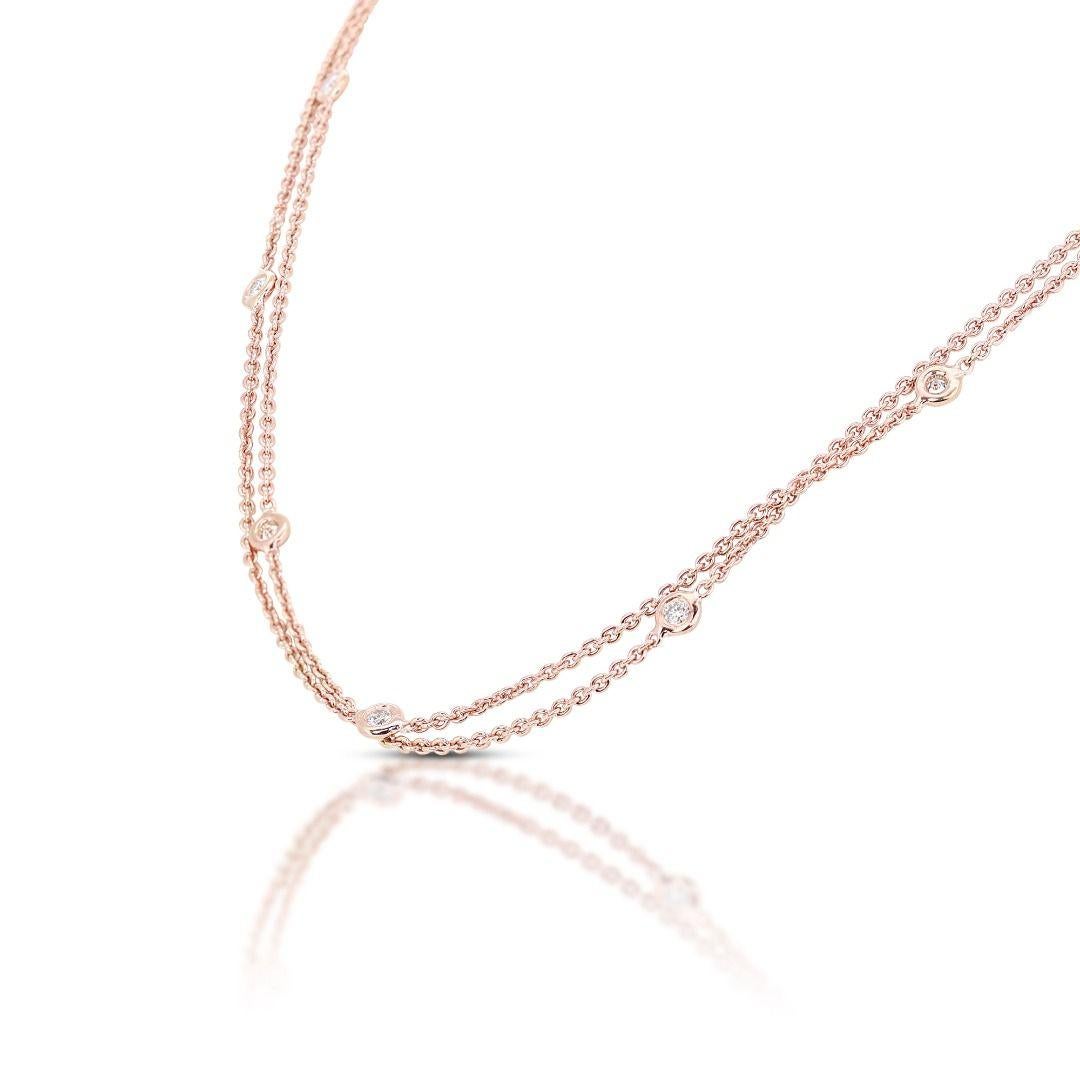 Alluring 1.12ct Diamond Necklace set in 18K Rose Gold  In New Condition For Sale In רמת גן, IL