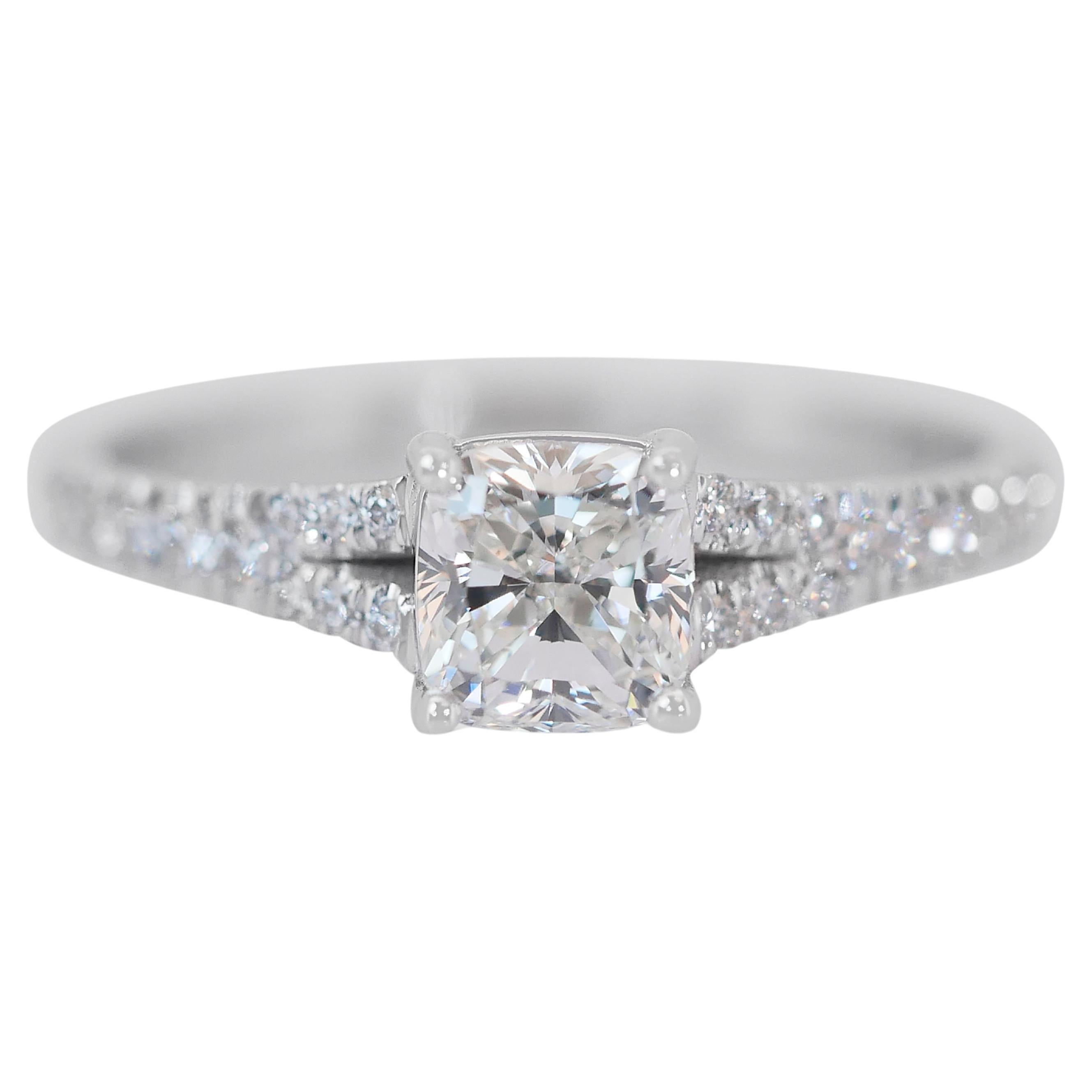 Alluring 1.16ct Double Excellent Ideal Cut Diamonds Pave Ring in 18k White Gold