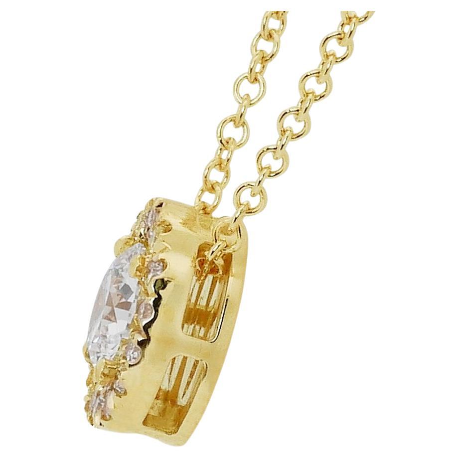 Alluring 1.17ct Diamond Halo Necklace in 18k Yellow Gold - GIA Certified

This stunning diamond halo necklace, crafted from the finest 18k yellow gold, features a central 1.02-carat round diamond that radiates elegance with its color grade and