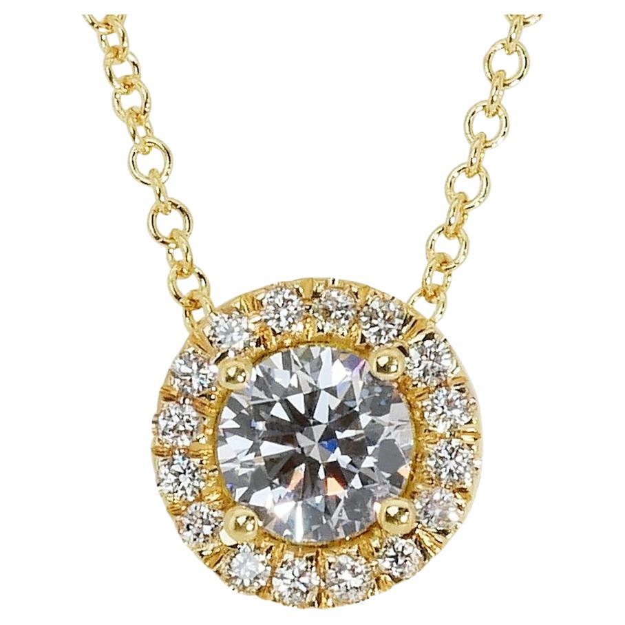 Alluring 1.17ct Diamond Halo Necklace in 18k Yellow Gold - GIA Certified