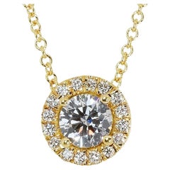 Collier Halo en or jaune 18k avec 1,17ct de diamant - Certifié GIA