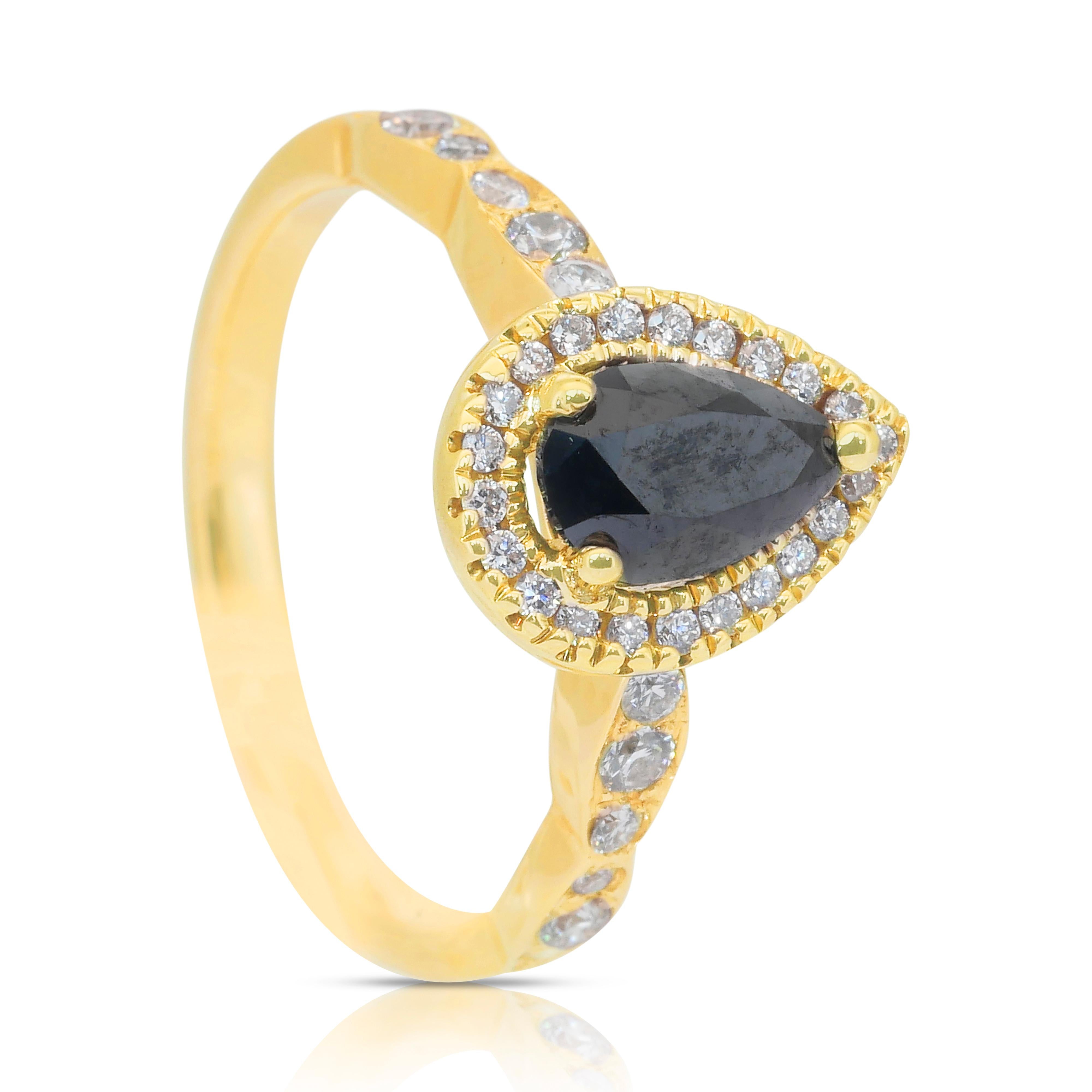 Superbe bague halo de diamants de 1,18 carat en or jaune 14 carats, certifiée IGI en vente 2