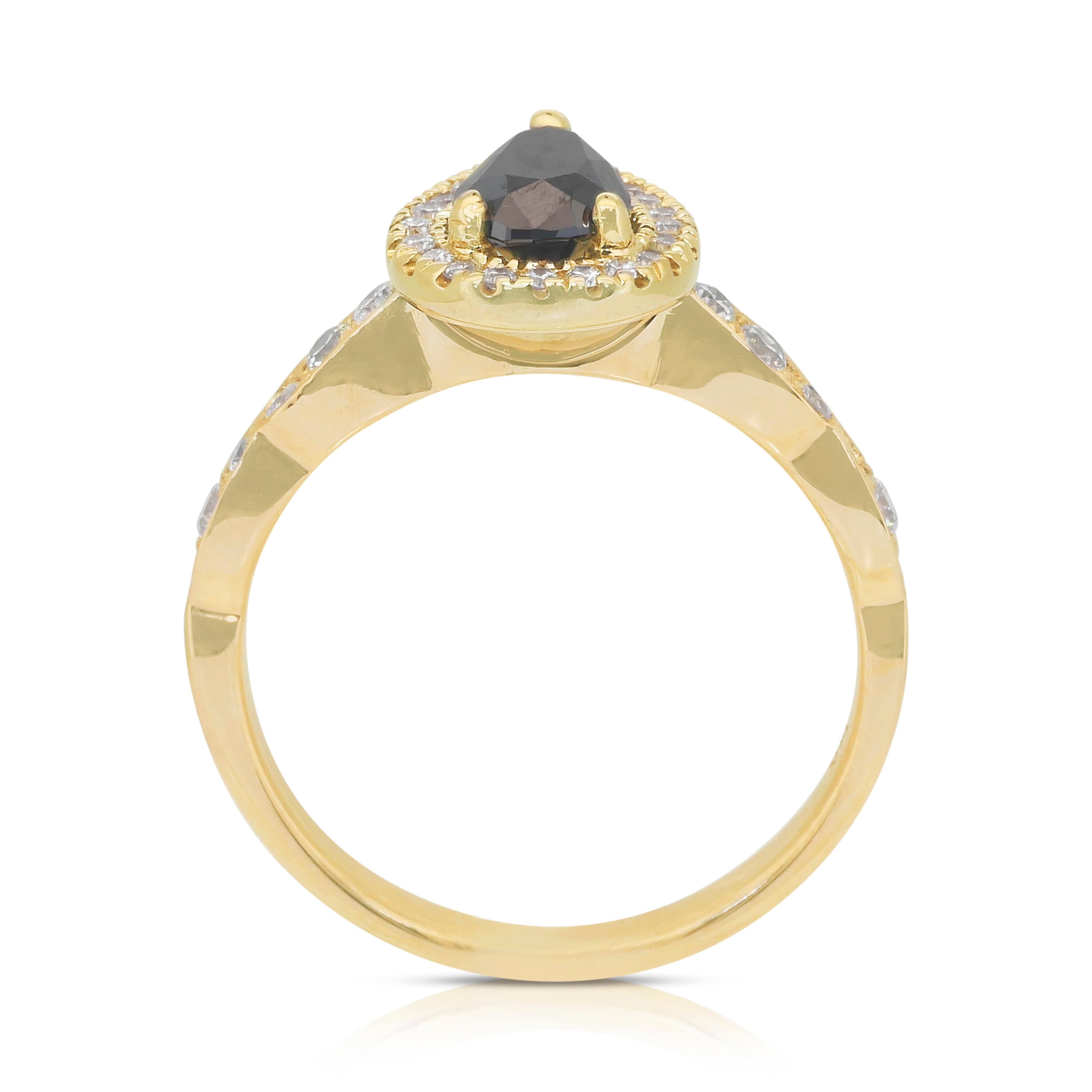 Superbe bague halo de diamants de 1,18 carat en or jaune 14 carats, certifiée IGI en vente 3
