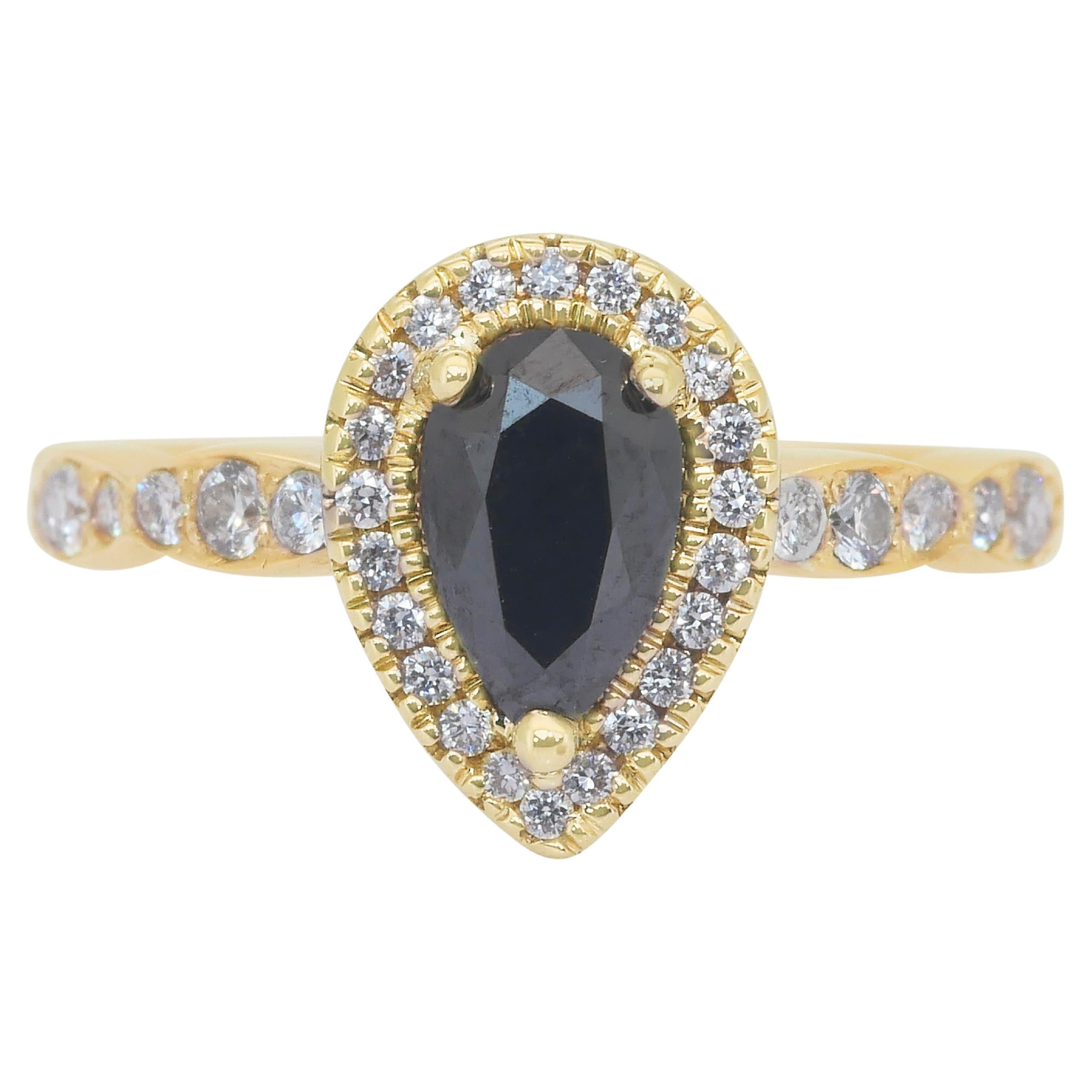 Alluring 1.18ct Diamonds Halo Ring in 14k Yellow Gold - IGI Certified