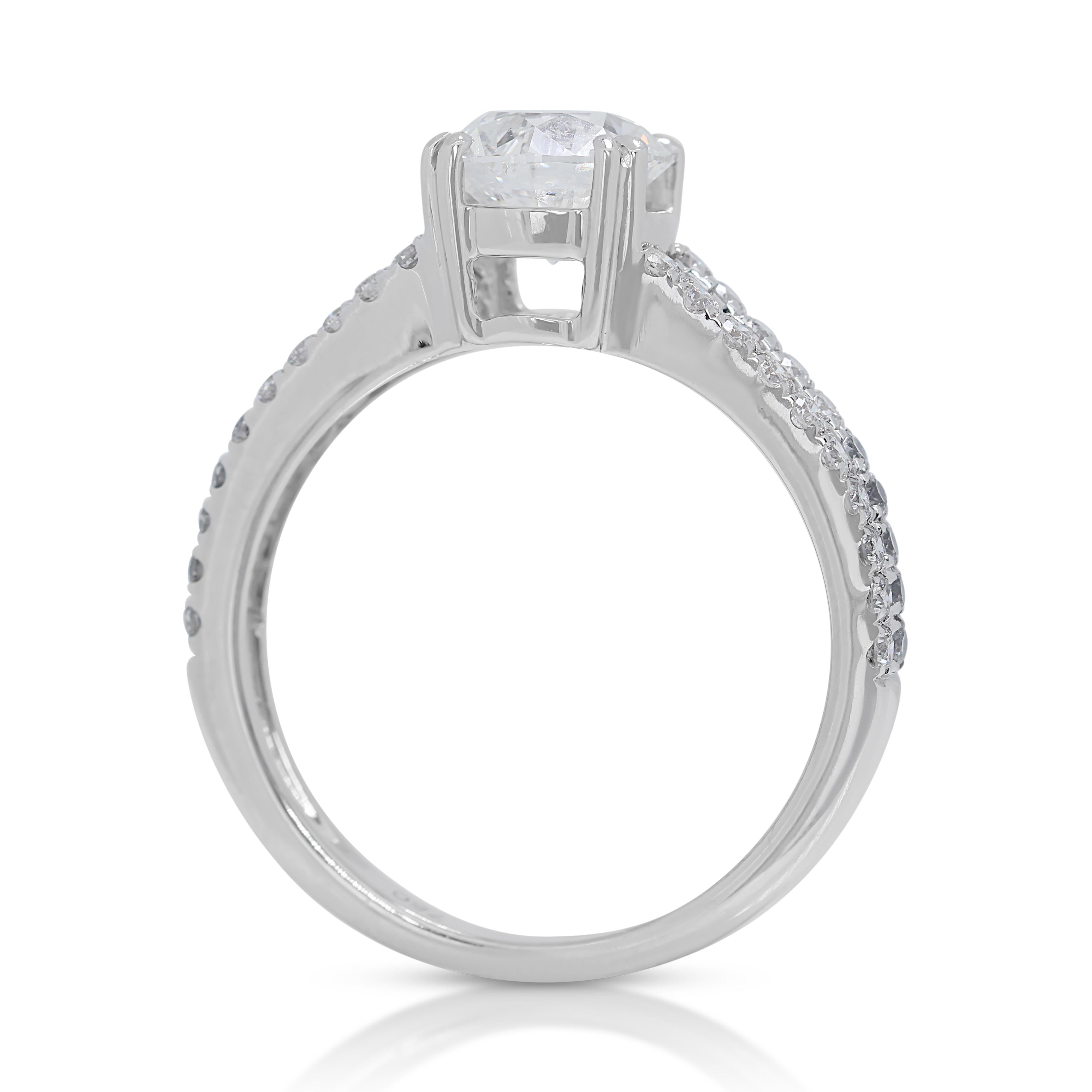 Women's Alluring 1.24ct Diamond Pave Ring with Side Diamonds in 18K White Gold For Sale