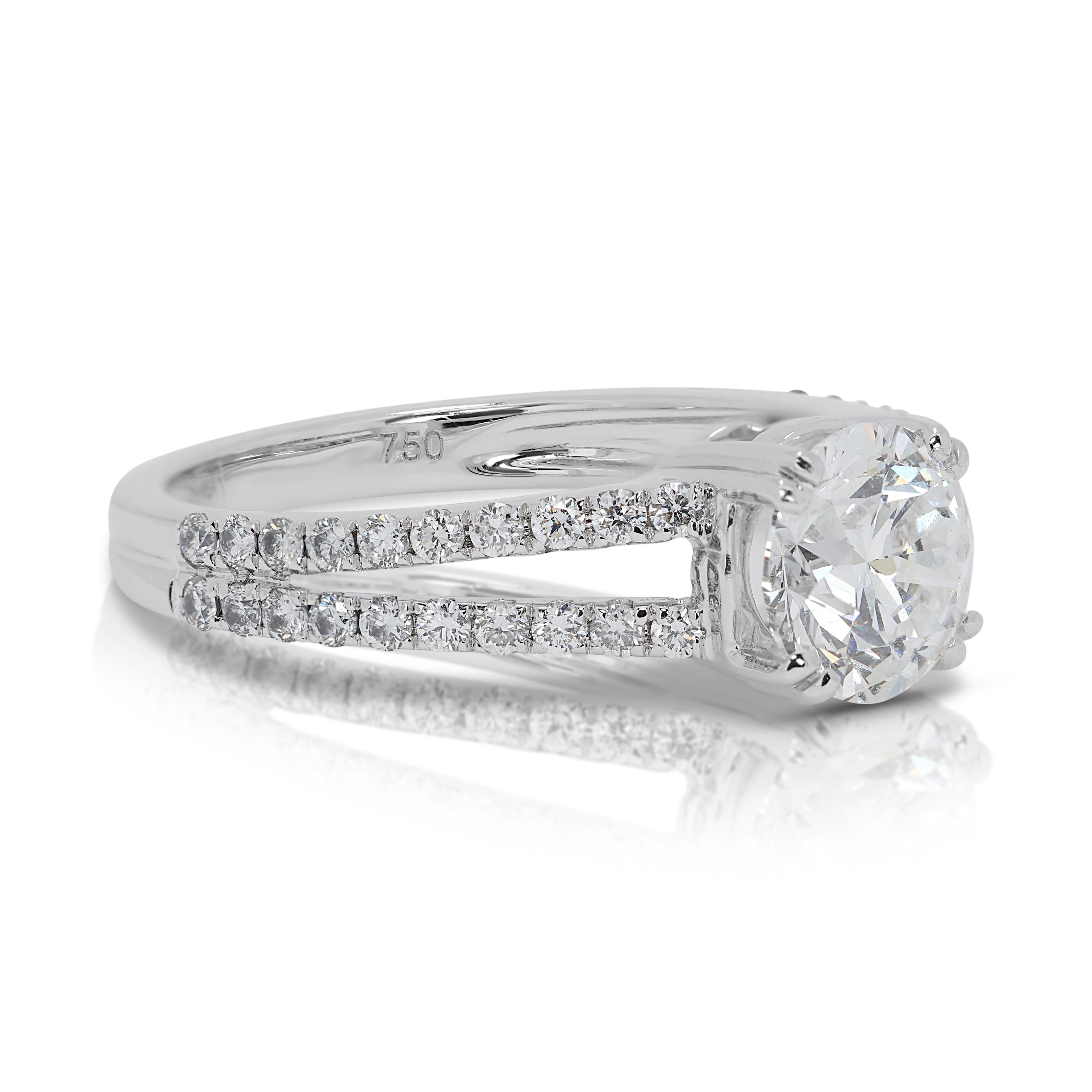 Alluring 1.24ct Diamond Pave Ring with Side Diamonds in 18K White Gold For Sale 1