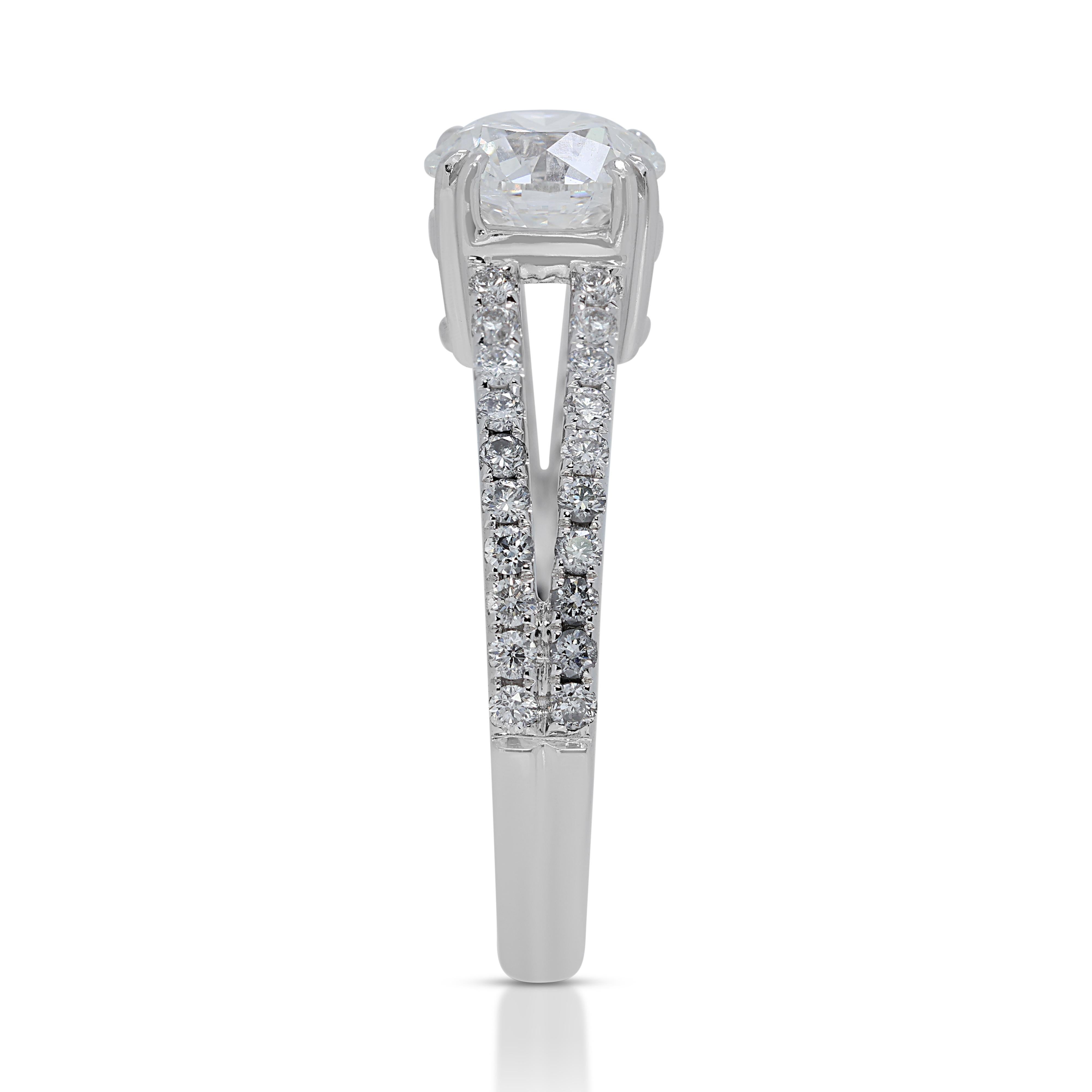Alluring 1.24ct Diamond Pave Ring with Side Diamonds in 18K White Gold For Sale 2