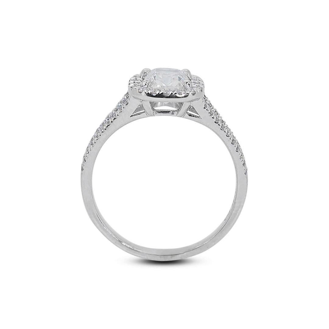 Alluring 1.30ct Diamonds Halo Ring in 18k White Gold - GIA Certified  For Sale 2