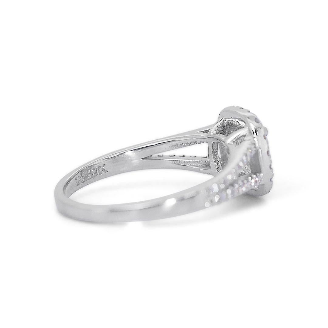 Alluring 1.30ct Diamonds Halo Ring in 18k White Gold - GIA Certified  For Sale 3