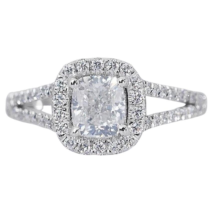 Alluring 1.30ct Diamonds Halo Ring in 18k White Gold - GIA Certified  For Sale