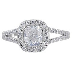 Alluring 1.30ct Diamonds Halo Ring in 18k White Gold - GIA Certified 