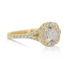 Verführerischer Halo-Ring aus 14 Karat Gelbgold mit 1,33 Karat doppelten ausgezeichneten Diamanten im Idealschliff