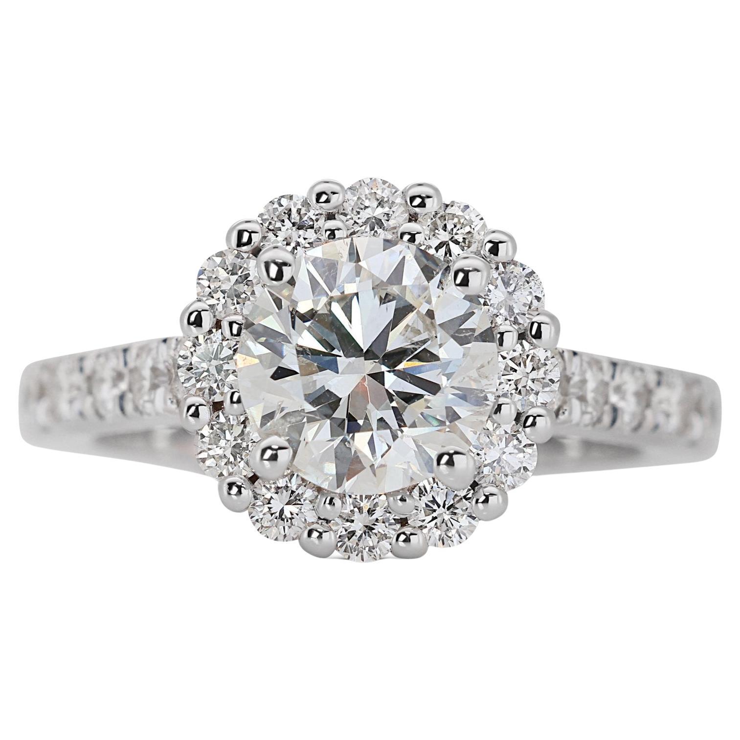 Alluring 1.51ct Triple Excellent Ideal Cut Diamonds Halo Ring in 18k White Gold