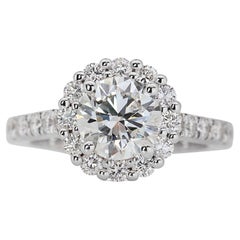 Alluring 1.51ct Triple Excellent Ideal Cut Diamonds Halo Ring in 18k White Gold