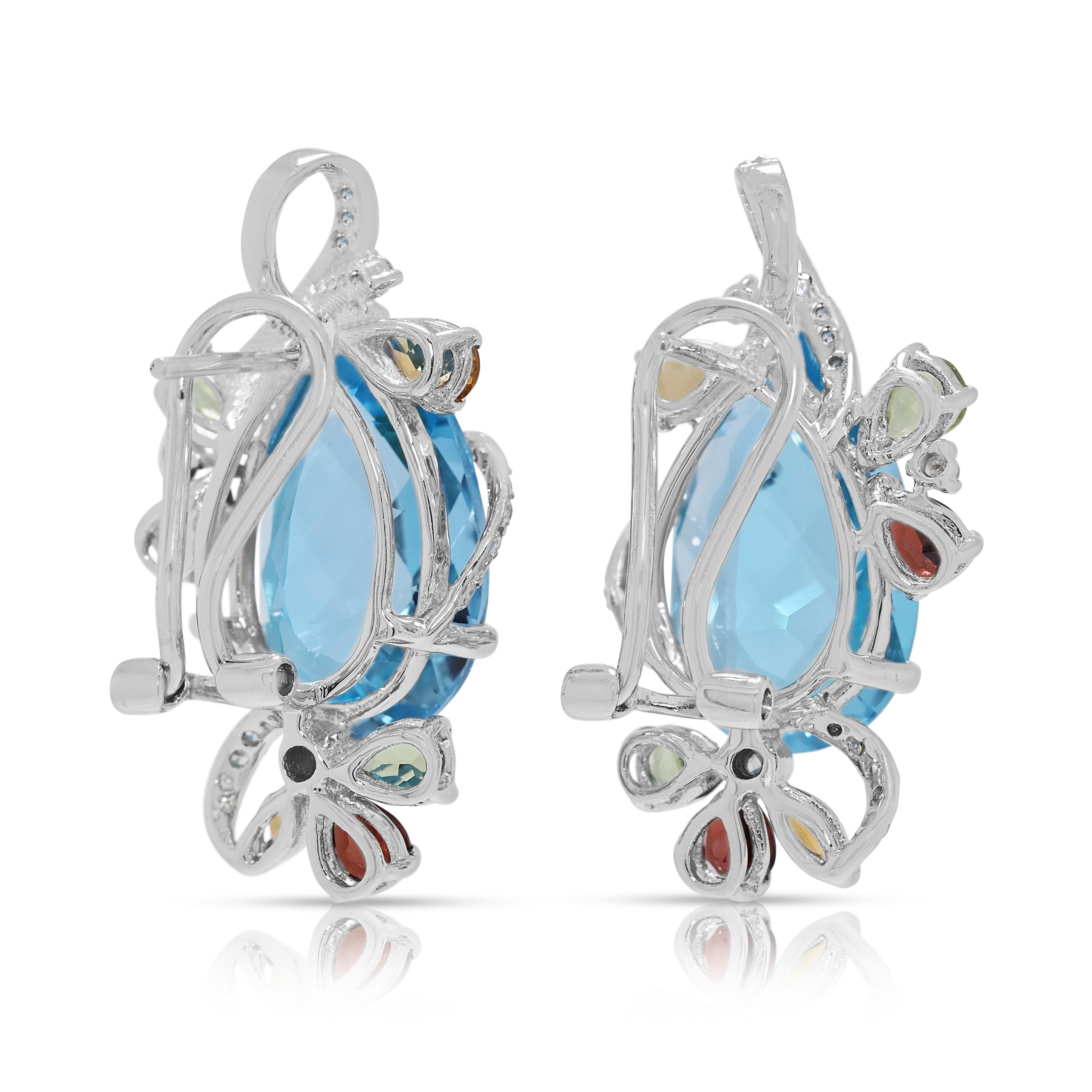 Boucles d'oreilles Alluring 17.33ct Diamond & Multi-Gem avec Topaze Bleue en or blanc 18K en vente 2