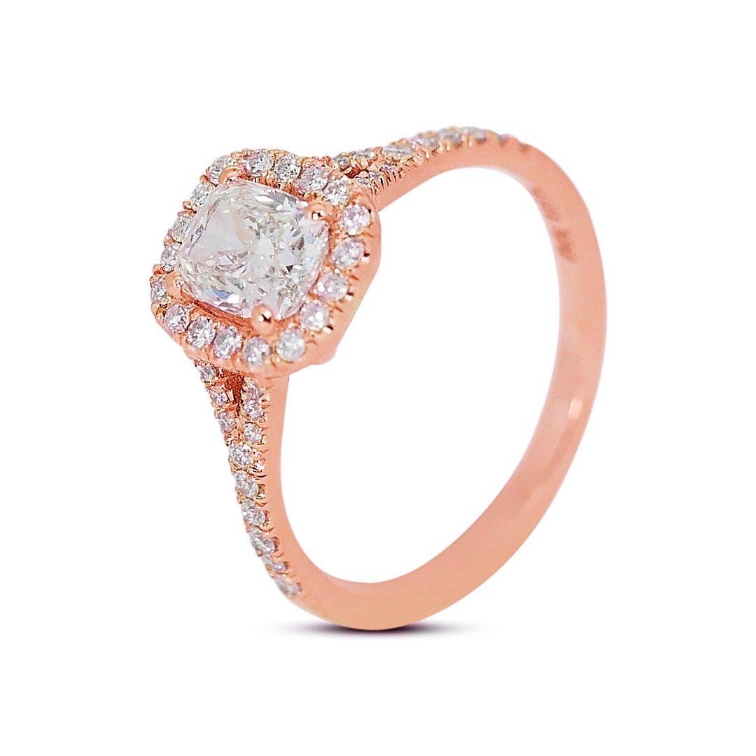 Alluring 1.88ct Diamonds Halo Ring in 18k Rose Gold - GIA Certified

This exquisite 18k rose gold halo ring is a showcase of sophisticated beauty and refined luxury. It features a stunning 1.50-carat cushion-cut main diamond. The main stone's allure