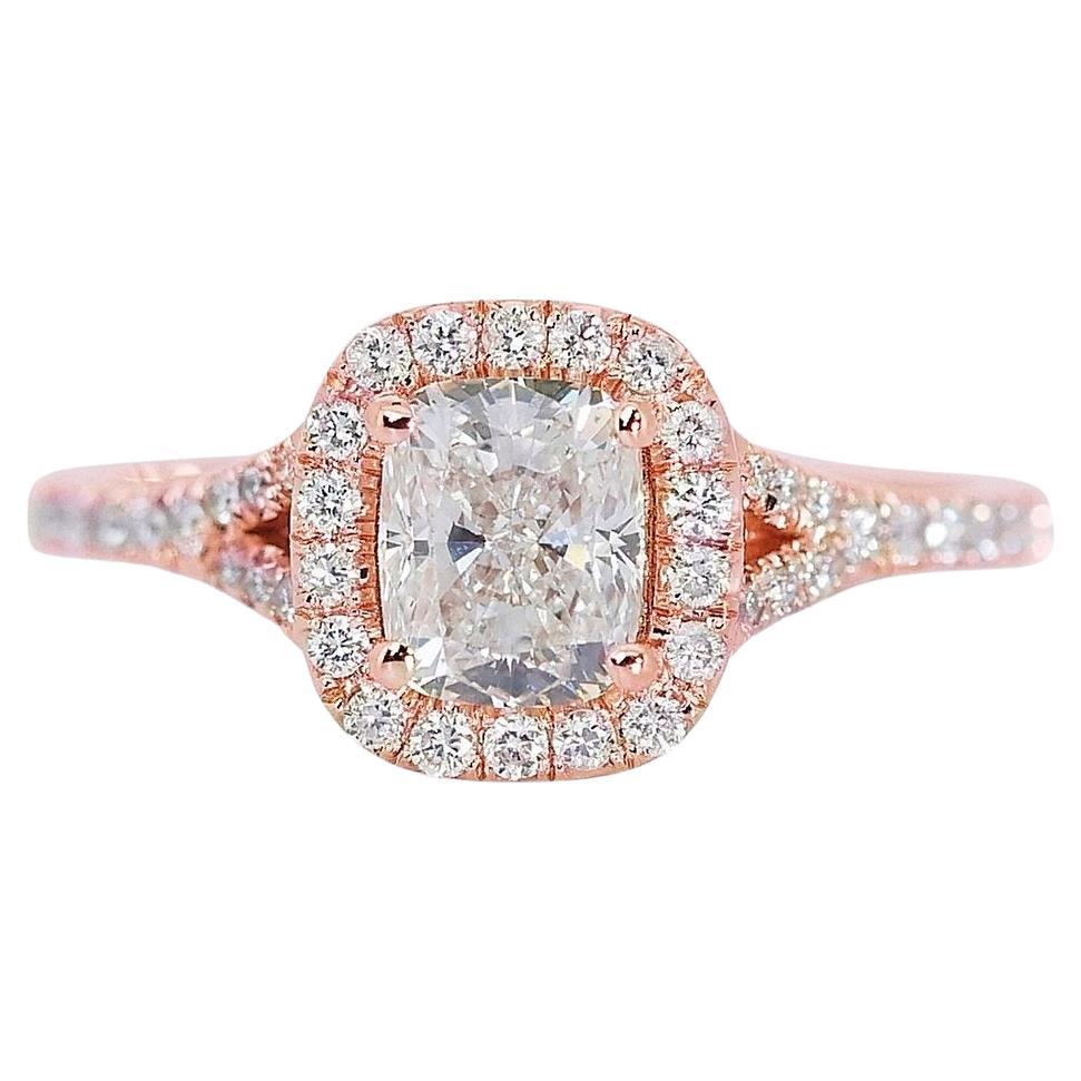 Alluring 1.88ct Diamonds Halo Ring in 18k Rose Gold - GIA Certified For Sale