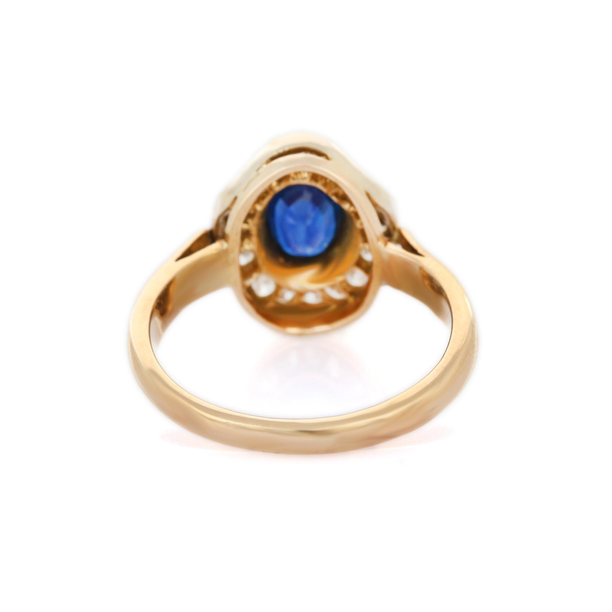 For Sale:  Alluring 18K Solid Yellow Gold Blue Sapphire Diamond Ring, Yellow Gold Ring 4