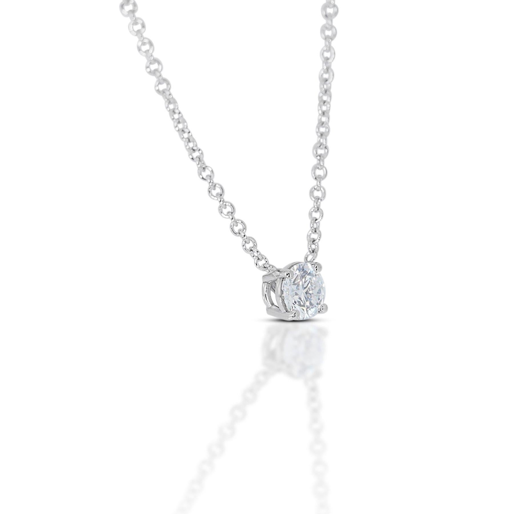 Round Cut Alluring 18K White Gold Diamond Necklace w/ Pendant w/ 0.32 ct - GIA Certified For Sale