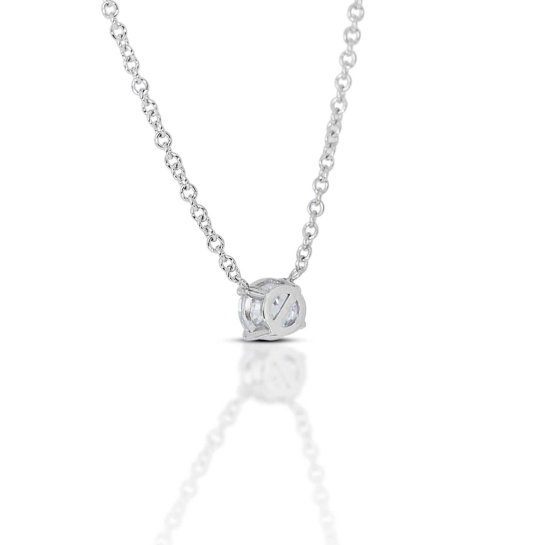 Round Cut Alluring 18K White Gold Diamond Necklace w/ Pendant w/ 0.32 ct - GIA Certified For Sale