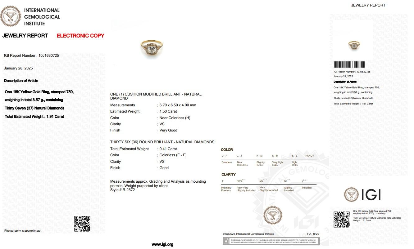 Verführerischer 1,91ct Diamanten Halo Ring in 18k Gelbgold - IGI zertifiziert Damen im Angebot