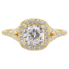 Alluring 1.91ct Diamonds Halo Ring in 18k Yellow Gold - IGI Certified