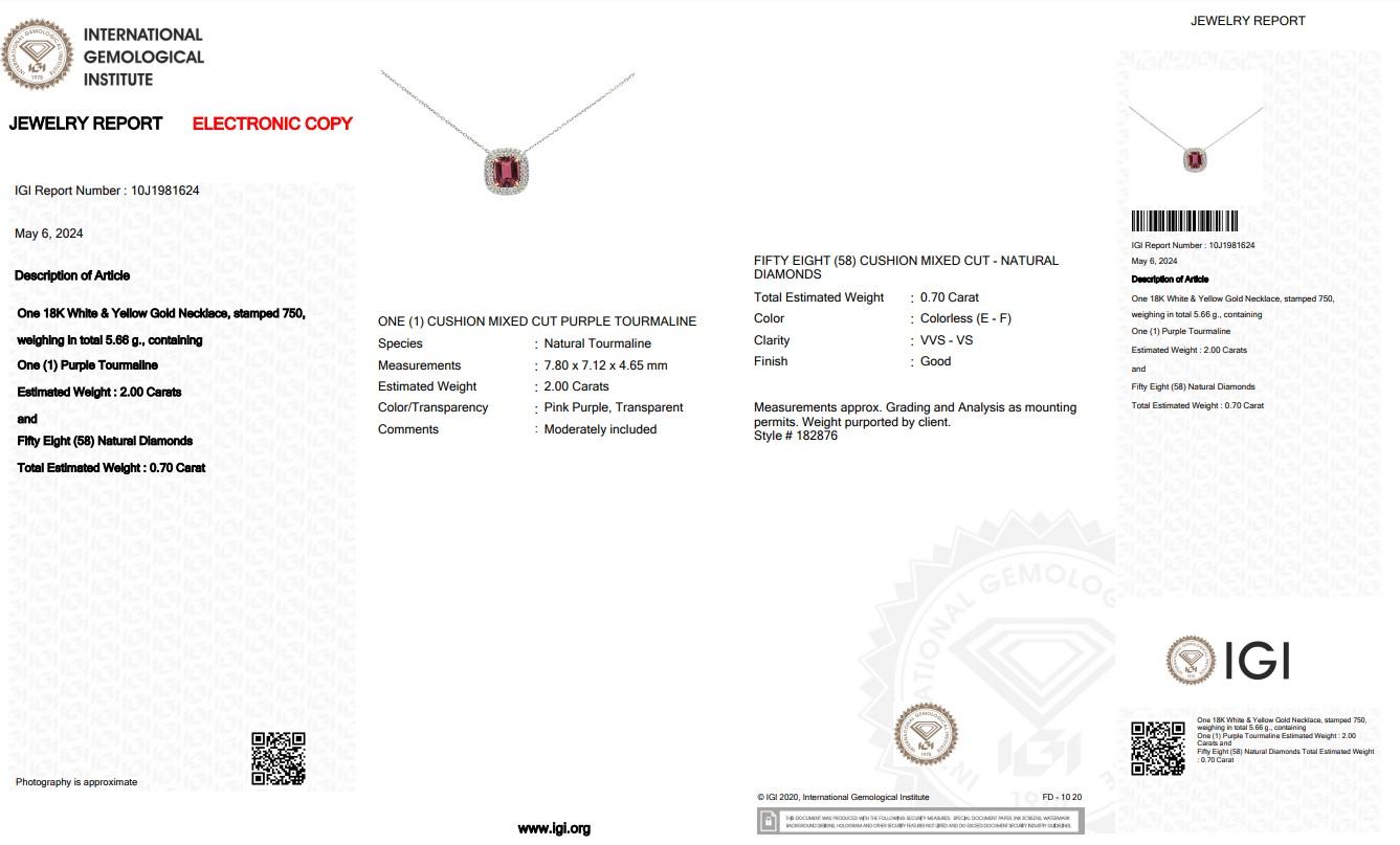 Collier séduisant en or blanc et jaune 18 carats avec halo de tourmalines de 2,70 carats et diamants en vente 1