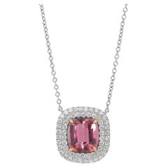 Alluring 2.70ct Tourmaline and Diamonds Halo Necklace in 18k White & Yellow Gold