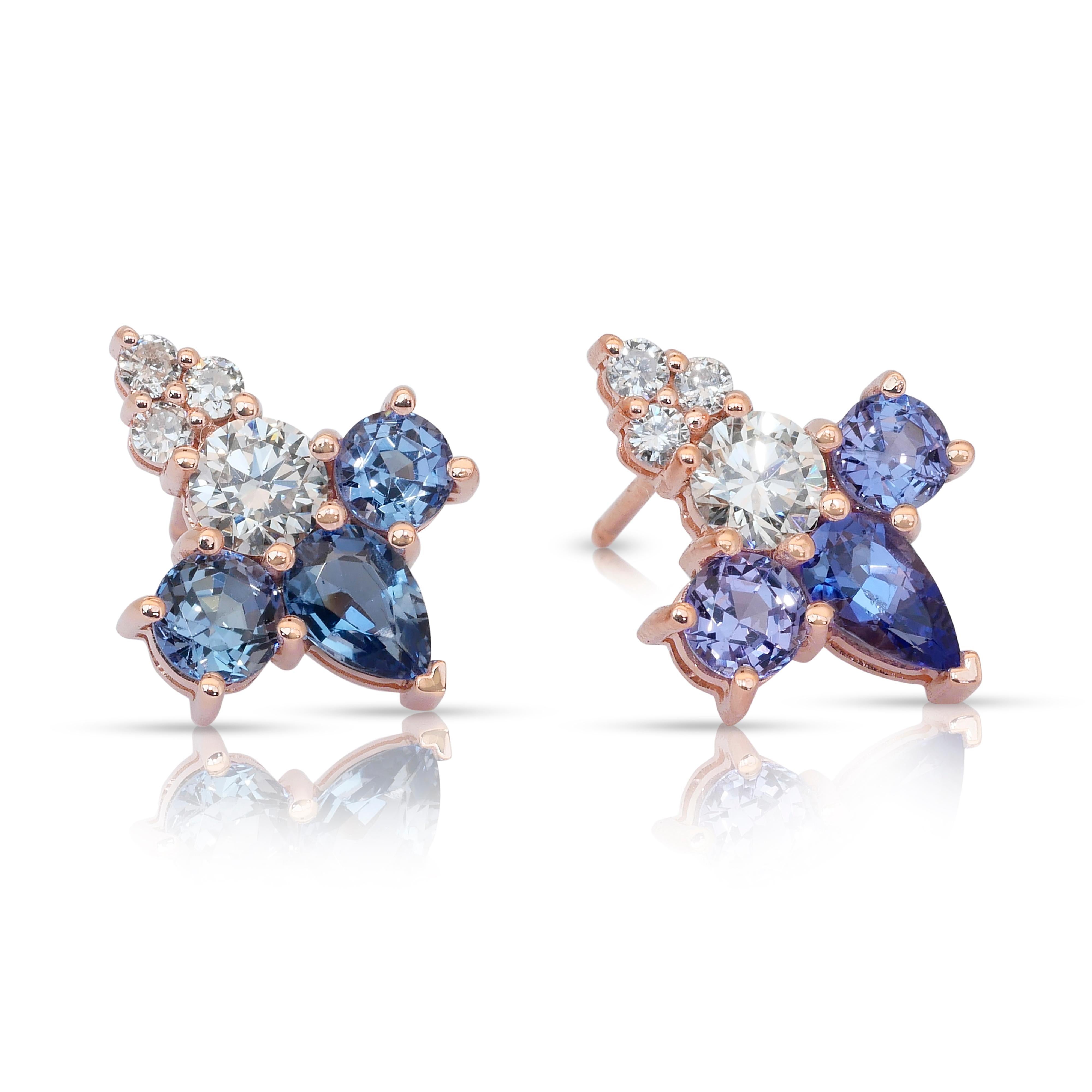 Verführerische Ohrringe mit 3,76 Karat Tansaniten und Diamanten aus 18 Karat Roségold Damen im Angebot