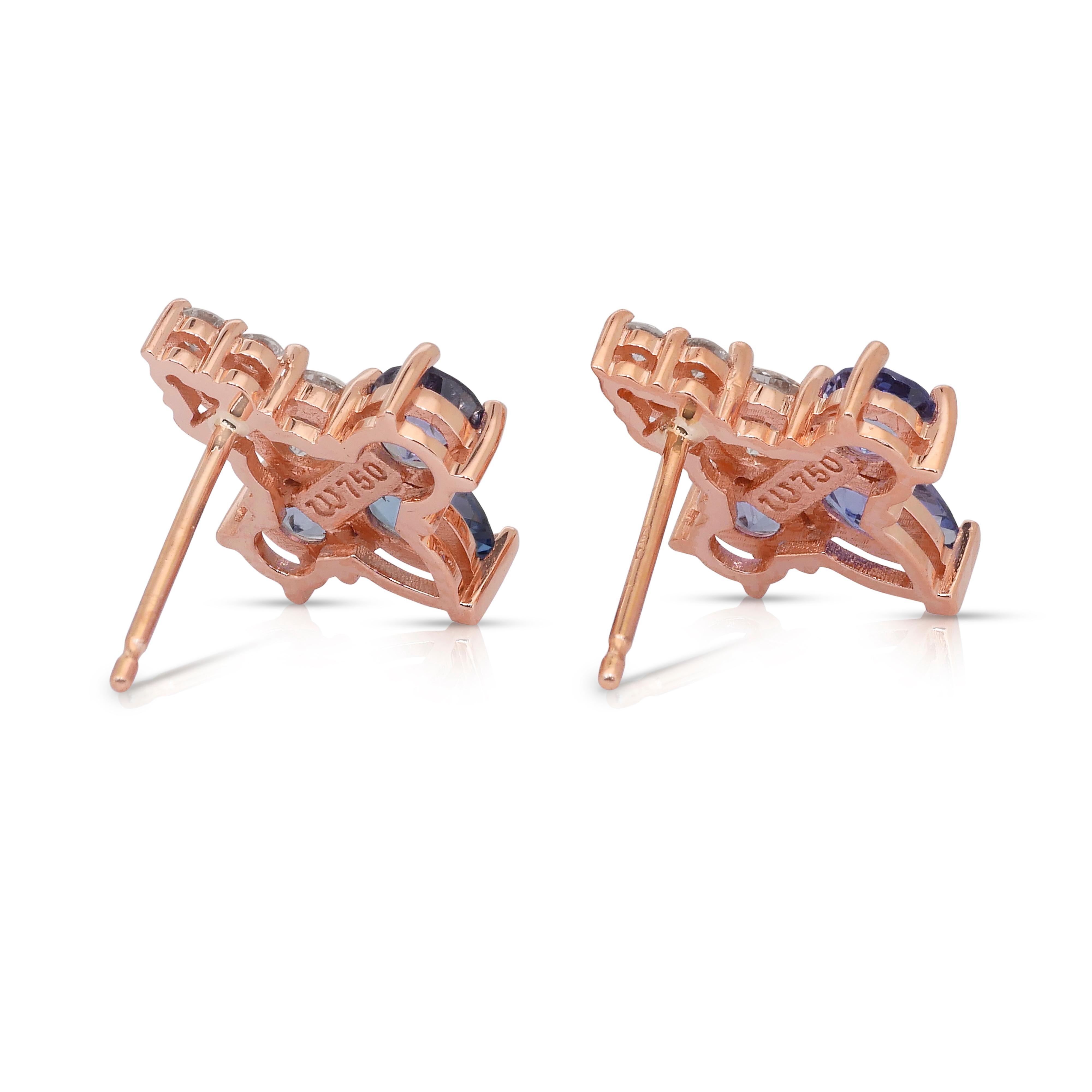 Verführerische Ohrringe mit 3,76 Karat Tansaniten und Diamanten aus 18 Karat Roségold im Angebot 2