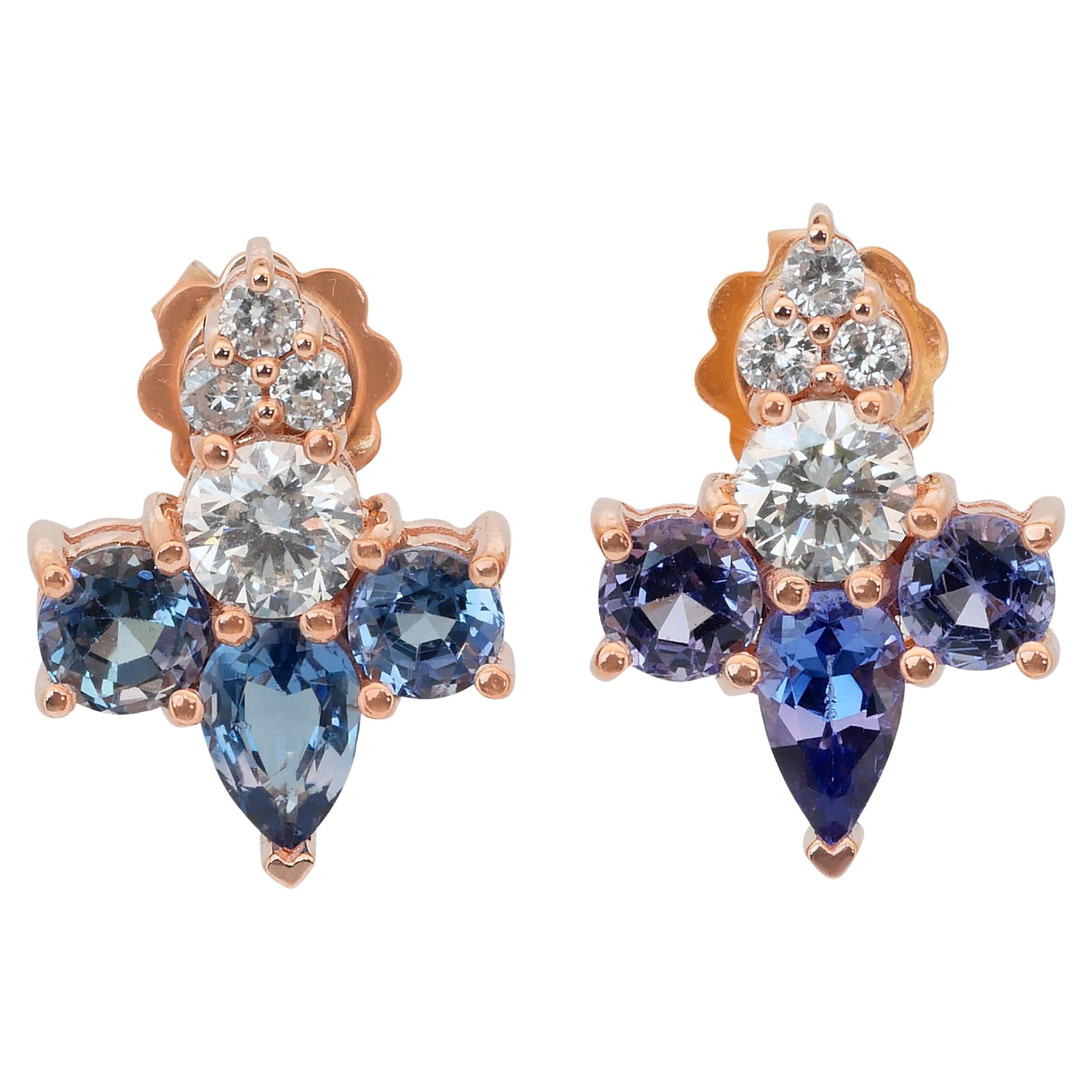 Verführerische Ohrringe mit 3,76 Karat Tansaniten und Diamanten aus 18 Karat Roségold im Angebot
