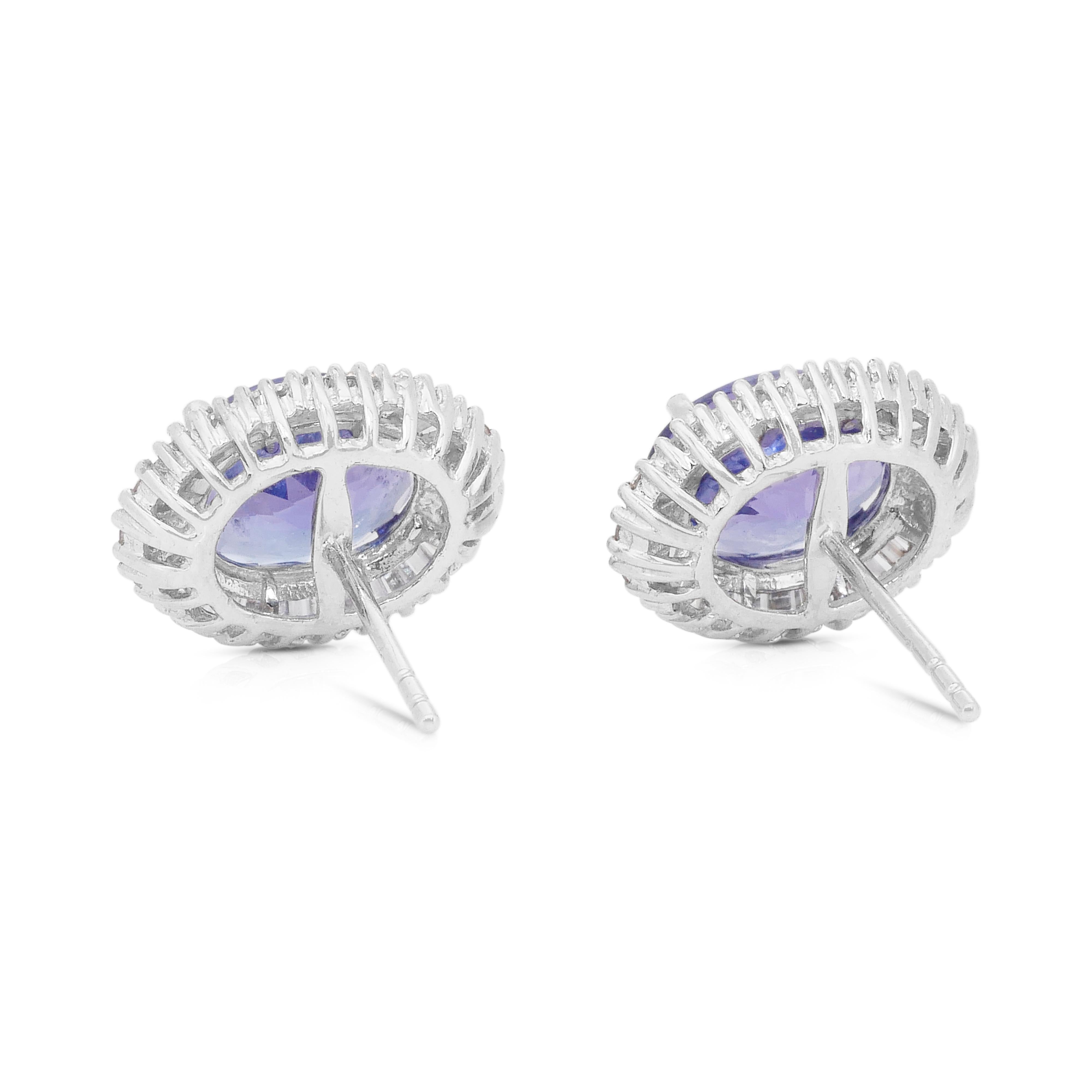 Alluring 6.54ct Tanzanites and Diamonds Stud Earrings in 18k White Gold For Sale 2